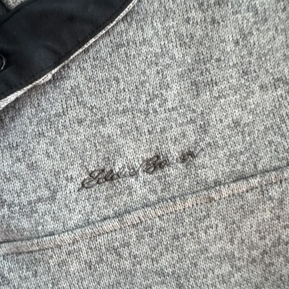 Eddie Bauer Mens Mock Neck Knit Pullover Sweater Gray Logo Button Size L 0022 - Picture 4 of 6